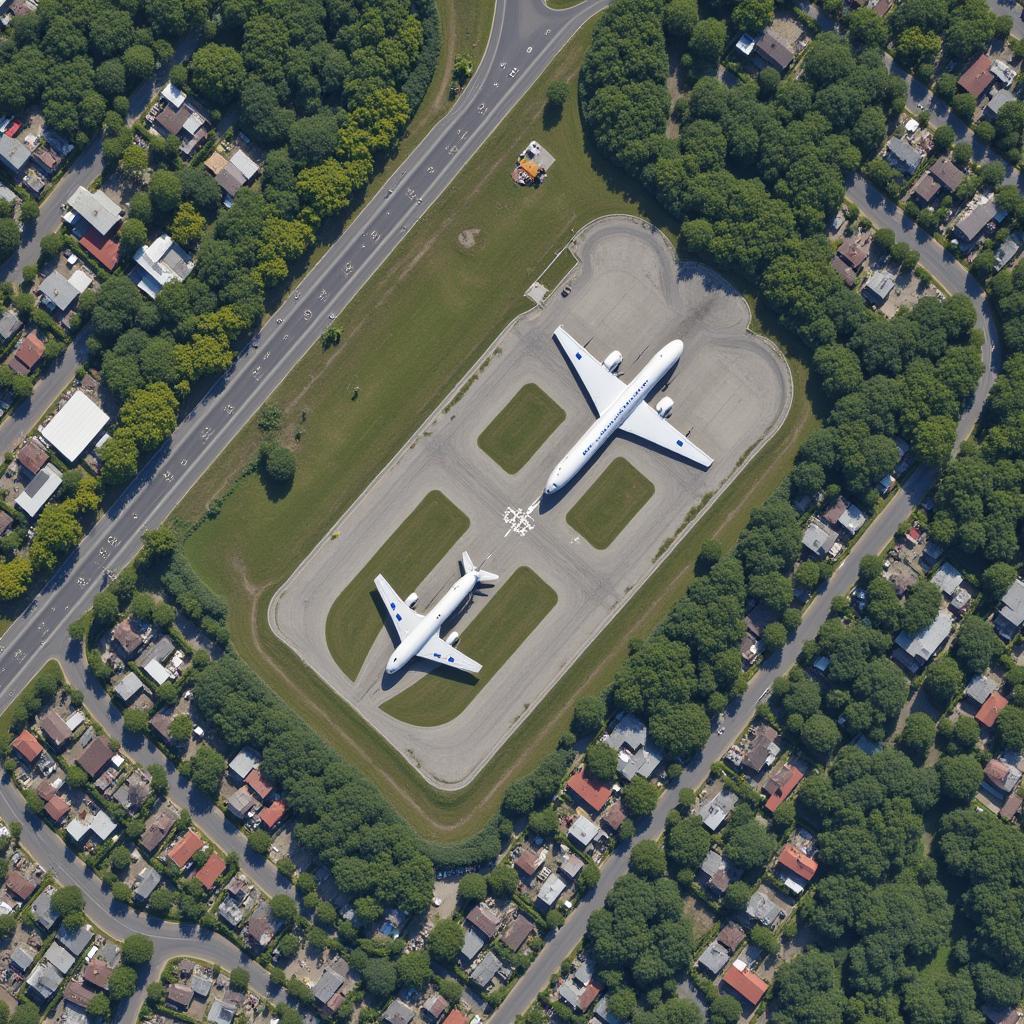 Hình ảnh bản đồ hoặc ảnh chụp từ trên cao về vị trí của Sân bay Kiến An ở phường Ngọc Sơn, quận Kiến An, Hải Phòng, hiển thị các con đường và khu dân cư xung quanh
